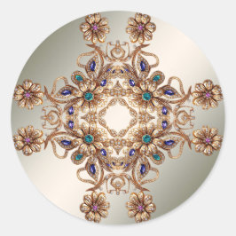 Adesivo Redondo Vinheta das flores de joias Douradas Elegante