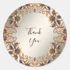 Adesivo Redondo Vinheta das flores de joias Douradas Elegante