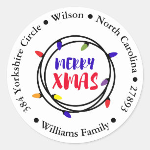 Adesivo Redondo Vinheta das Luzes Festivas do Feliz Natal