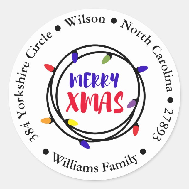 Adesivo Redondo Vinheta das Luzes Festivas do Feliz Natal (Frente)