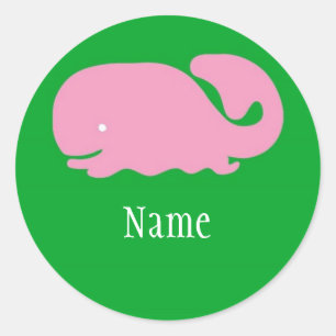 Adesivo Redondo Vinheta das raparigas de baleia rosa