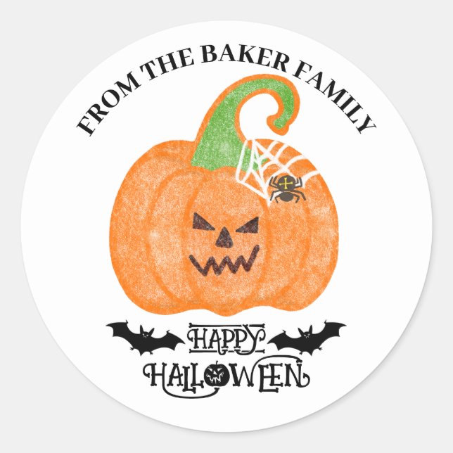 Adesivo Redondo Vinheta De Abóbora De Halloween Bonita E Louca (Frente)