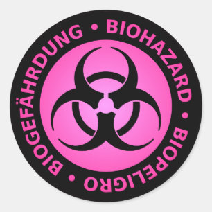 Adesivo Redondo Vinheta de Advertência Trilingual de Risco Biológi
