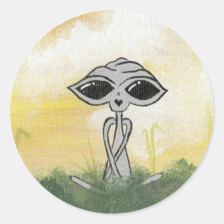 Adesivo Redondo Vinheta de Alienígena de Verão pacífica