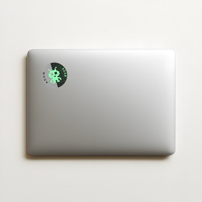 Adesivo Redondo Vinheta de Alienígena retroativa - Nome personaliz (Criador carregado)