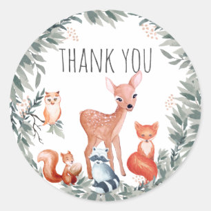 Adesivo Redondo Vinheta de animais da floresta Chá de fraldas