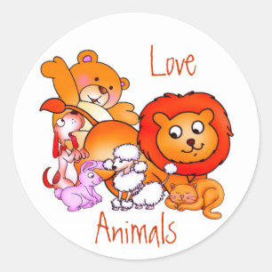 Adesivo Redondo Vinheta de Animais de Amor