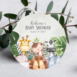 Adesivo Redondo Vinheta de Animais Safari Selvagens