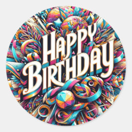 Adesivo Redondo Vinheta de aniversário