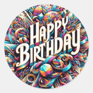 Adesivo Redondo Vinheta de aniversário