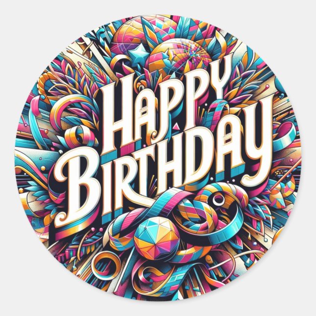 Adesivo Redondo Vinheta de aniversário (Frente)