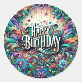 Adesivo Redondo Vinheta de aniversário