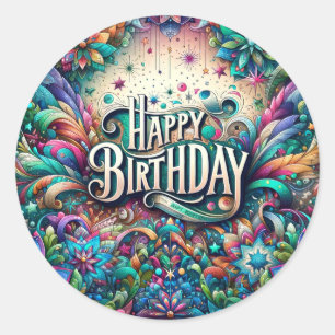 Adesivo Redondo Vinheta de aniversário