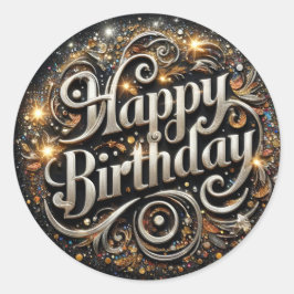 Adesivo Redondo Vinheta de aniversário