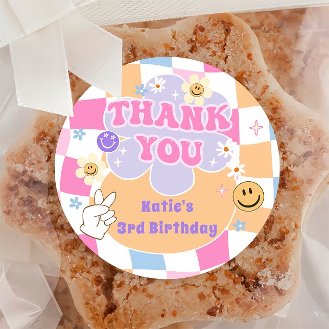 Adesivo Redondo Vinheta de Aniversário com Sorriso de Rosto Feliz (Criador carregado)