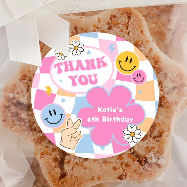 Adesivo Redondo Vinheta de Aniversário com Sorriso de Rosto Feliz (Criador carregado)