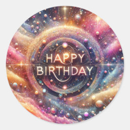 Adesivo Redondo Vinheta de aniversário com tema brilhante