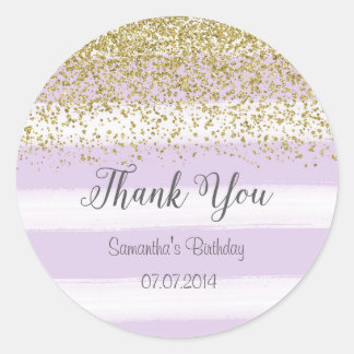 Adesivo Redondo Vinheta de aniversário com tiras roxas