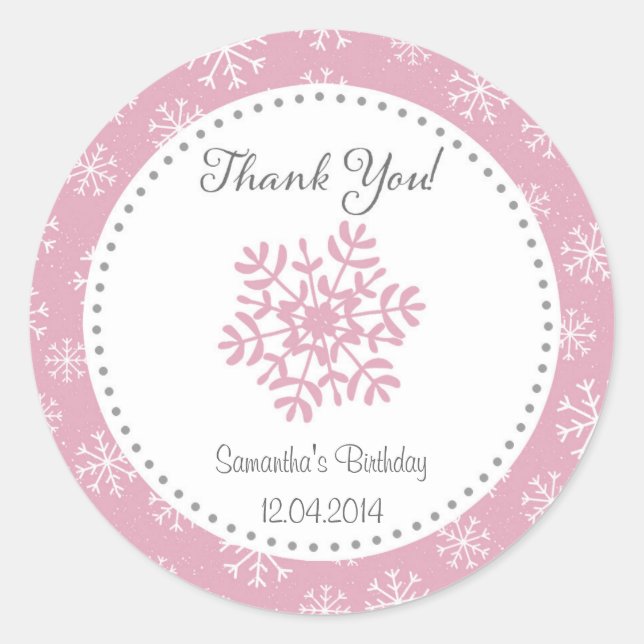 Adesivo Redondo Vinheta de Aniversário da Neve de inverno (Frente)