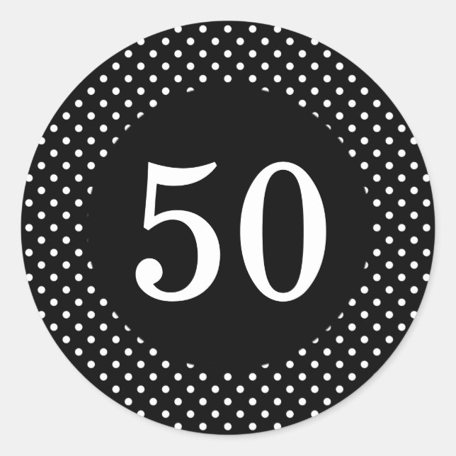 Adesivo Redondo Vinheta de Aniversário das Bolinhas Pretas e Branc (Frente)