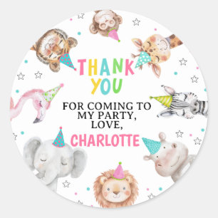 Adesivo Redondo Vinheta de Aniversário de Animais do Partido Safar