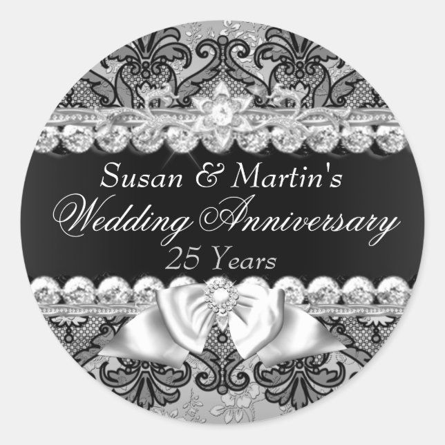 Adesivo Redondo Vinheta de Aniversário de Casamento de 25 Floral e (Frente)