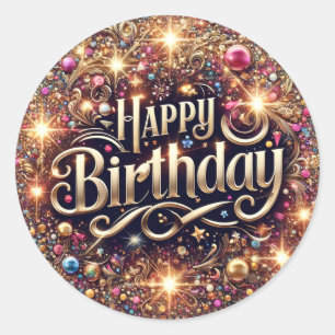 Adesivo Redondo Vinheta de Aniversário de design de Literatura Ele