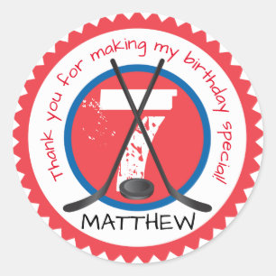 Adesivo Redondo Vinheta de Aniversário de Hockey