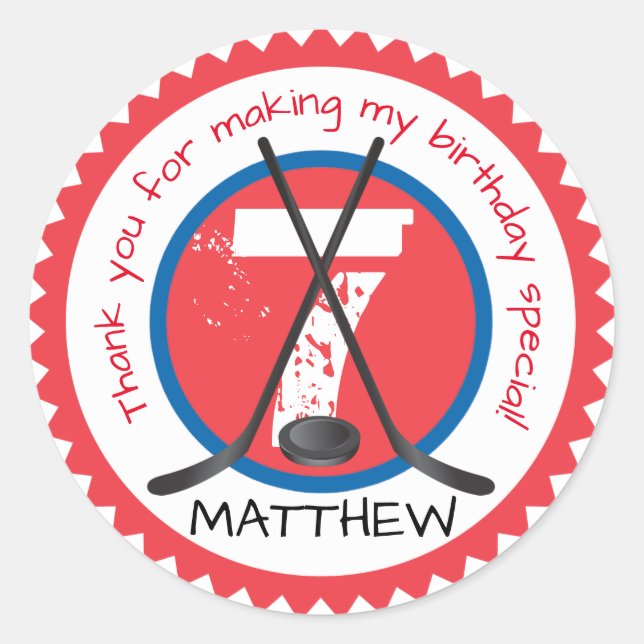 Adesivo Redondo Vinheta de Aniversário de Hockey (Frente)