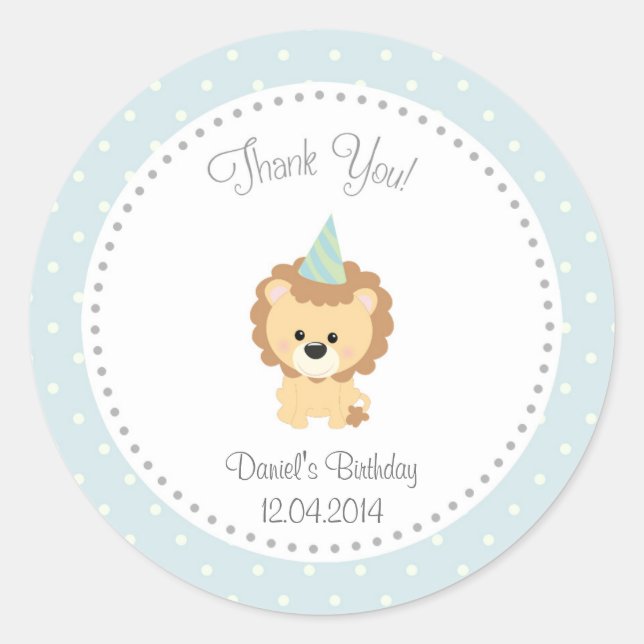 Adesivo Redondo Vinheta de Aniversário de Leão Cortado (Frente)