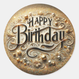 Adesivo Redondo Vinheta de aniversário de luxo