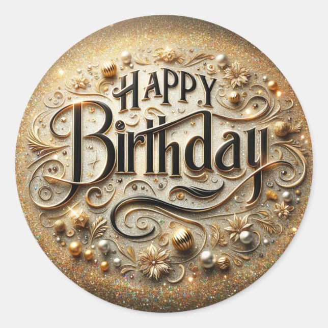 Adesivo Redondo Vinheta de aniversário de luxo (Frente)