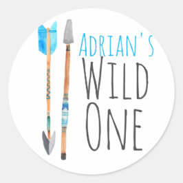 Adesivo Redondo Vinheta de aniversário de uma seta azul selvagem