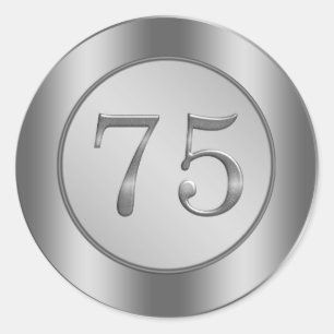 Adesivo Redondo Vinheta de Aniversário do 75º Efeito de Prata