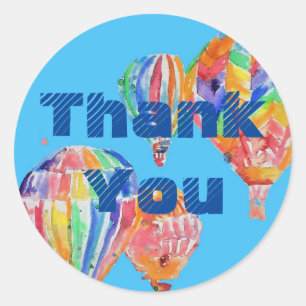 Adesivo Redondo Vinheta de Aniversário do Hot Air Balloon Watercol