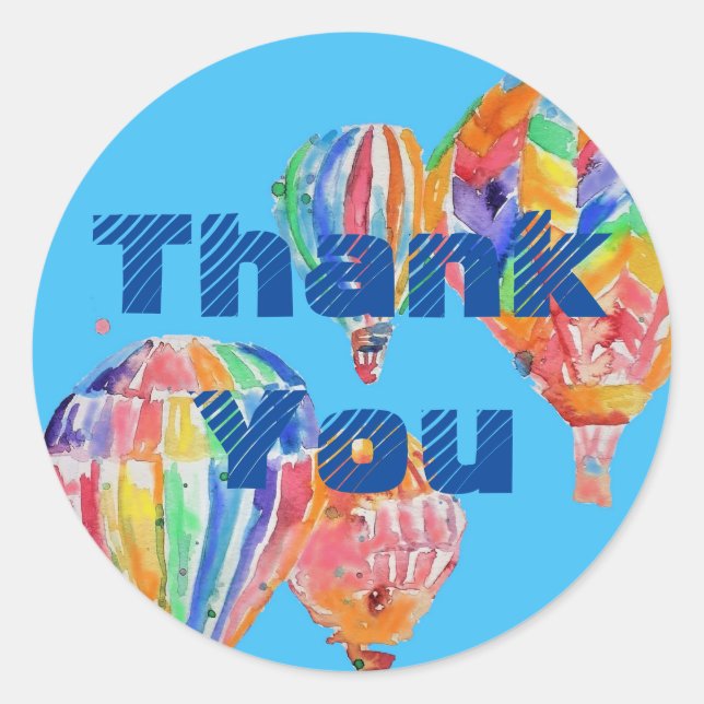 Adesivo Redondo Vinheta de Aniversário do Hot Air Balloon Watercol (Frente)