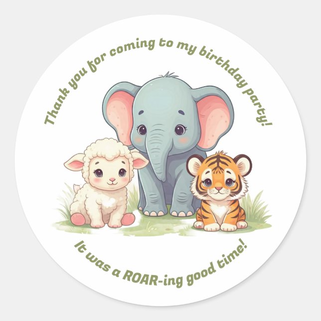 Adesivo Redondo Vinheta de Aniversário do Jardim Zoológico (Frente)