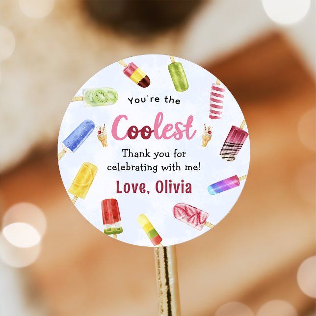 Adesivo Redondo Vinheta de Aniversário do Sorvete de Picolé de Ver (Criador carregado)