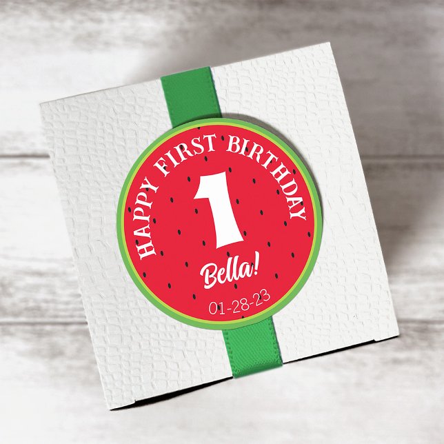 Adesivo Redondo Vinheta de aniversário do tema Watermelon (Criador carregado)