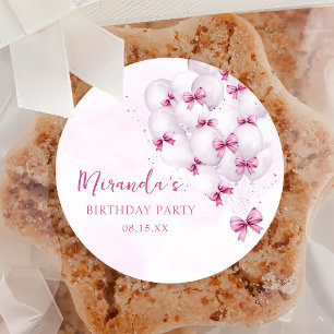 Adesivo Redondo Vinheta de Aniversário dos Balões de Arco Rosa