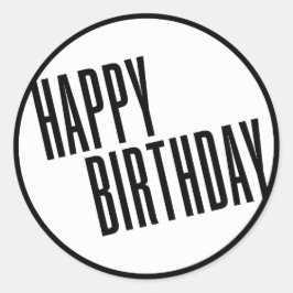 Adesivo Redondo Vinheta de aniversário feliz branco e preto