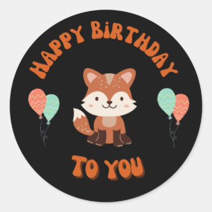 Adesivo Redondo Vinheta de aniversário feliz da Raccoon