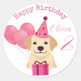 Adesivo Redondo Vinheta de Aniversário Feliz e Bonita Labrador Ret