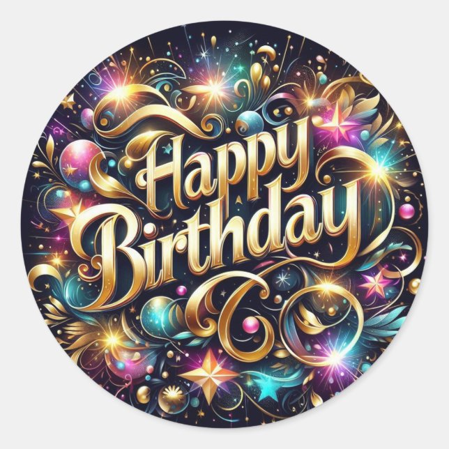 Adesivo Redondo Vinheta de aniversário Glittre: feliz aniversário (Frente)