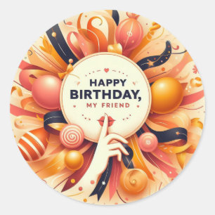 Adesivo Redondo Vinheta de aniversário para melhor amigo