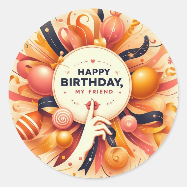 Adesivo Redondo Vinheta de aniversário para melhor amigo (Frente)