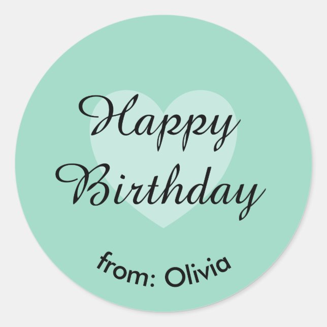 Adesivo Redondo Vinheta de Aniversário Personalizada de Teal Suave (Frente)