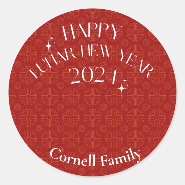 Adesivo Redondo Vinheta de Ano Novo Lunar (Frente)