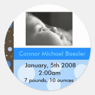 Adesivo Redondo Vinheta de anúncio de nascimento BOY