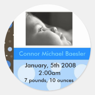 Adesivo Redondo Vinheta de anúncio de nascimento BOY